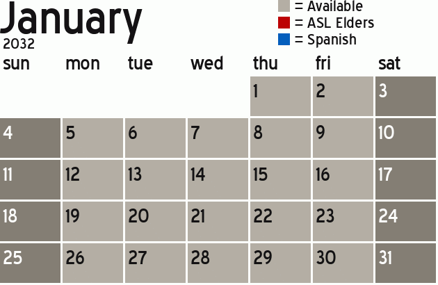 Missionary Dinner Calendar