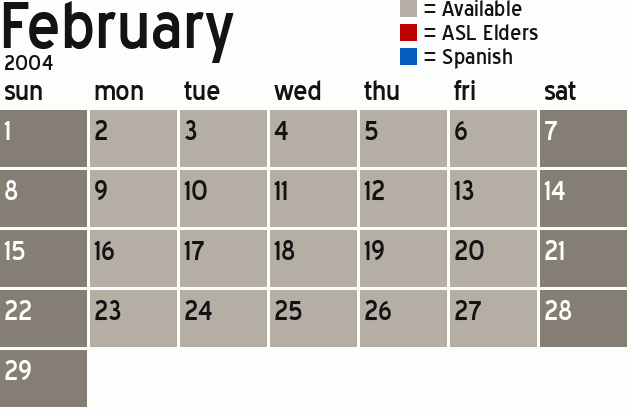 Missionary Dinner Calendar