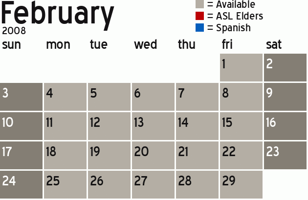 Missionary Dinner Calendar