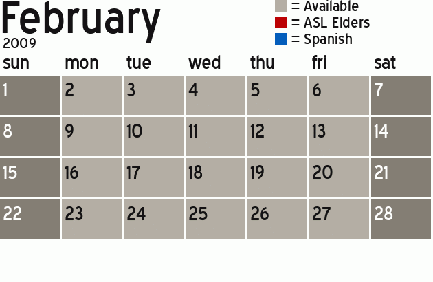 Missionary Dinner Calendar