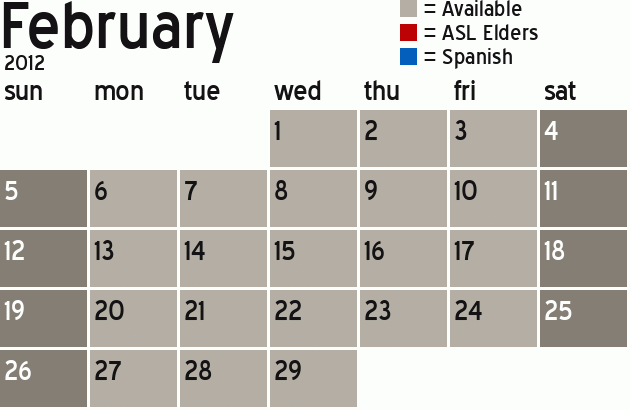 Missionary Dinner Calendar