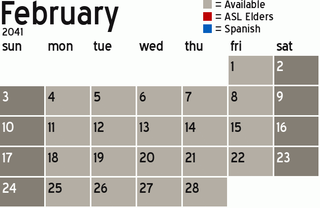 Missionary Dinner Calendar