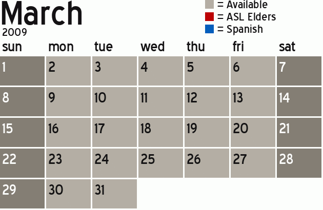 Missionary Dinner Calendar