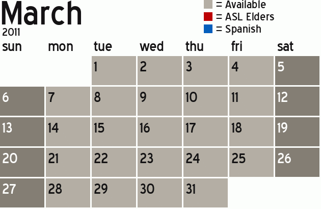 Missionary Dinner Calendar