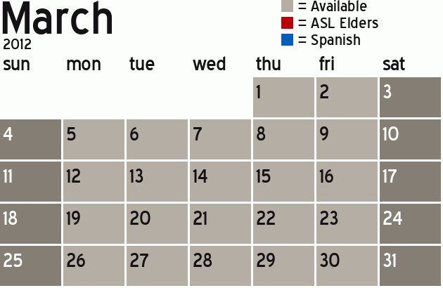 Missionary Dinner Calendar