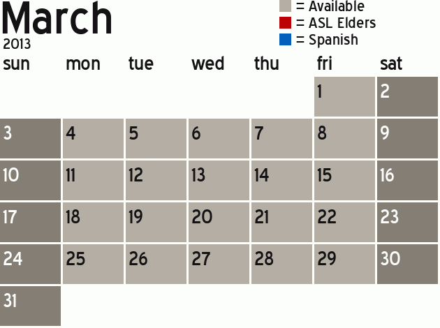 Missionary Dinner Calendar