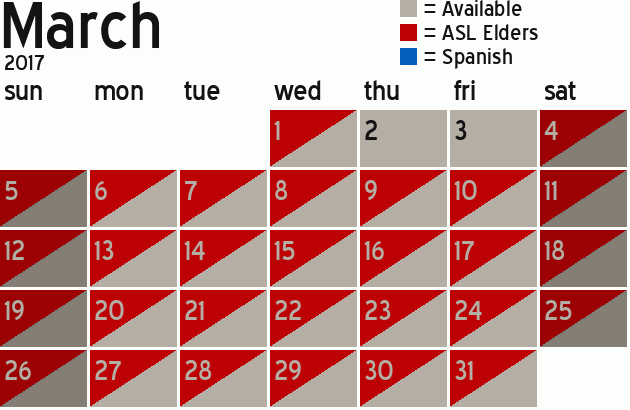 Missionary Dinner Calendar