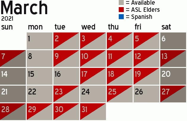 Missionary Dinner Calendar