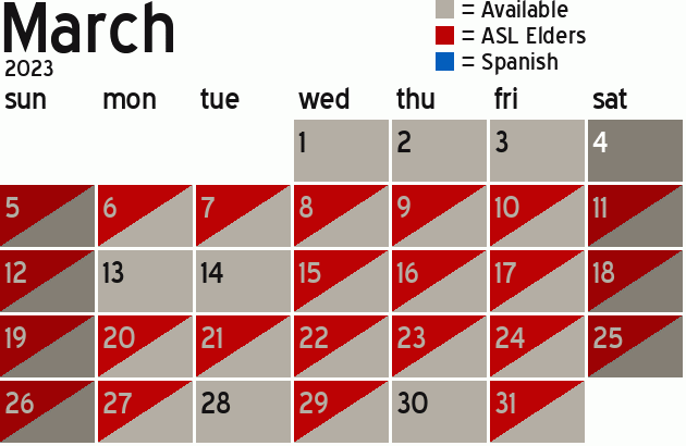 Missionary Dinner Calendar