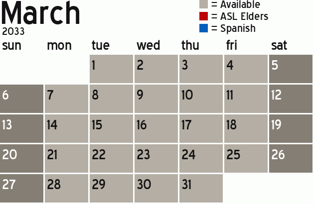 Missionary Dinner Calendar