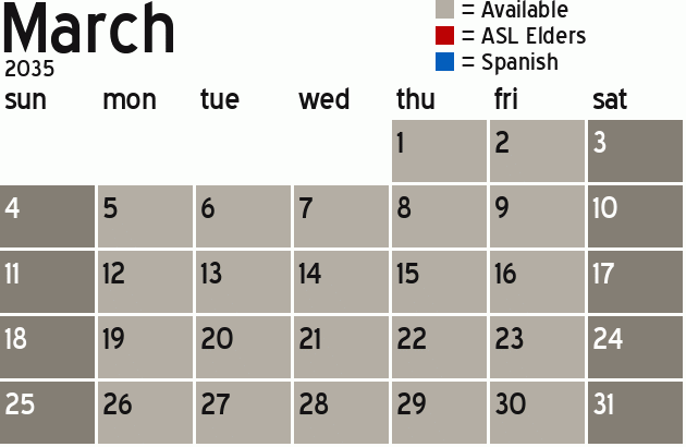 Missionary Dinner Calendar