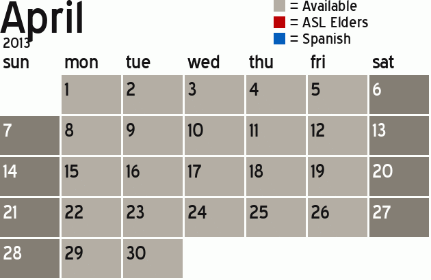 Missionary Dinner Calendar