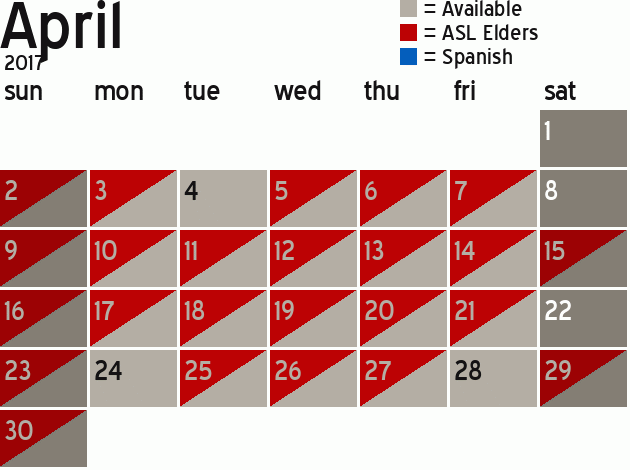 Missionary Dinner Calendar