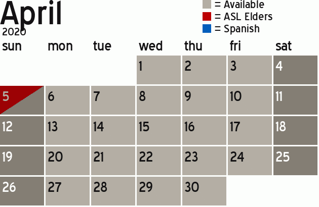 Missionary Dinner Calendar