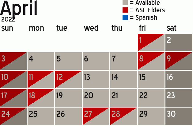 Missionary Dinner Calendar