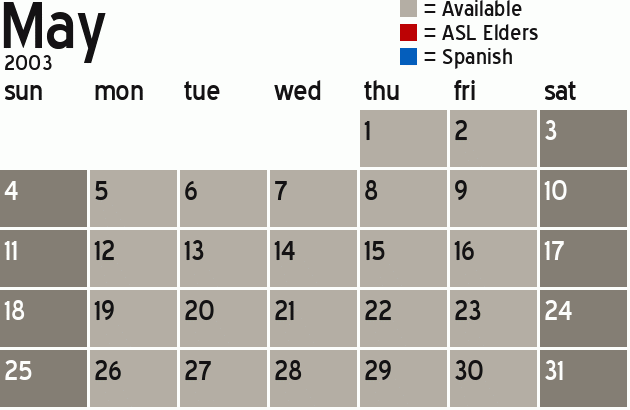 Missionary Dinner Calendar
