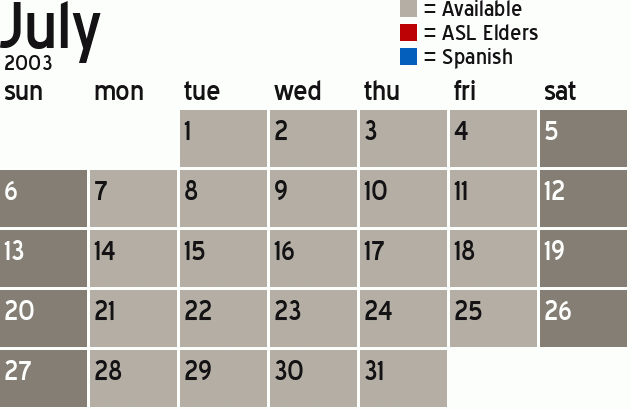 Missionary Dinner Calendar