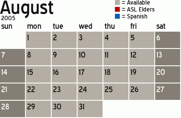 Missionary Dinner Calendar