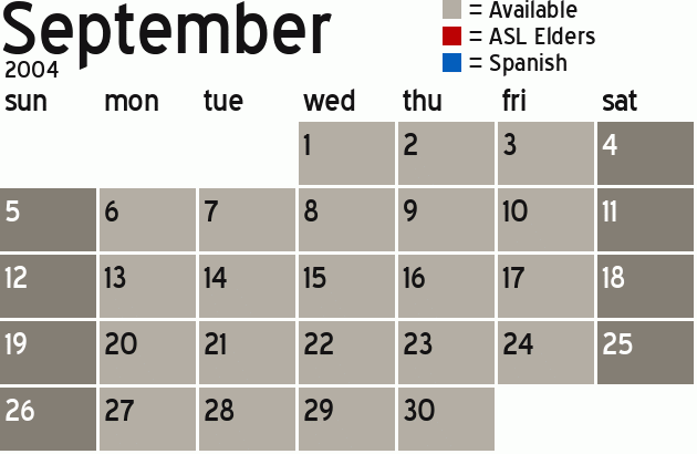 Missionary Dinner Calendar