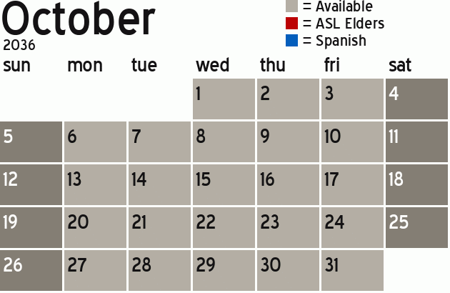 Missionary Dinner Calendar