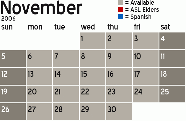 Missionary Dinner Calendar