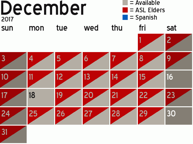 Missionary Dinner Calendar